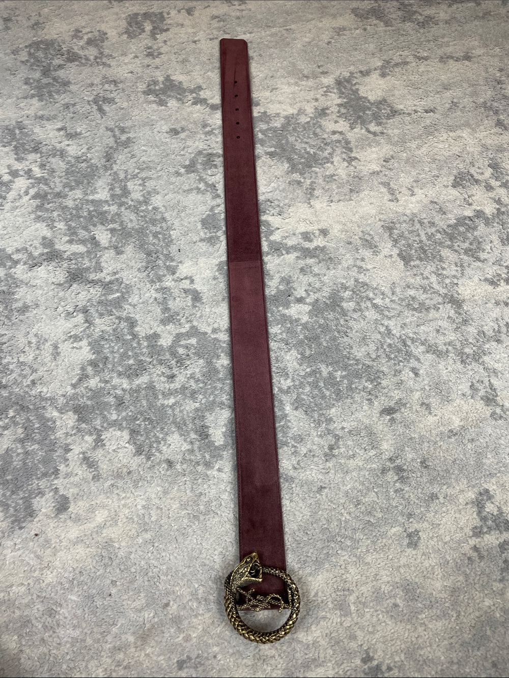 YSL Saint Laurent Monogram Serpent Buckle Belt Burgundy Suede Sz 60 - Picture 5 of 14